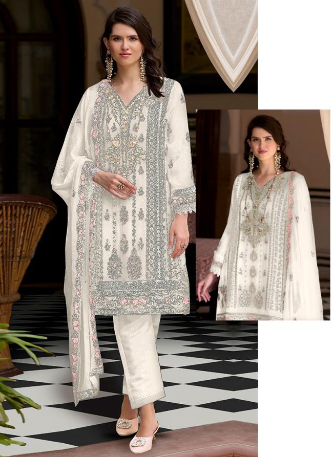 Georgette White Eid Wear Embroidery Work Pakistani Suit